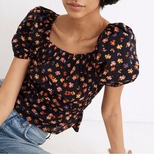 Madewell  Puff-Sleeve Square Neck Smocked-Waist in Aloha Floral Crop Top S